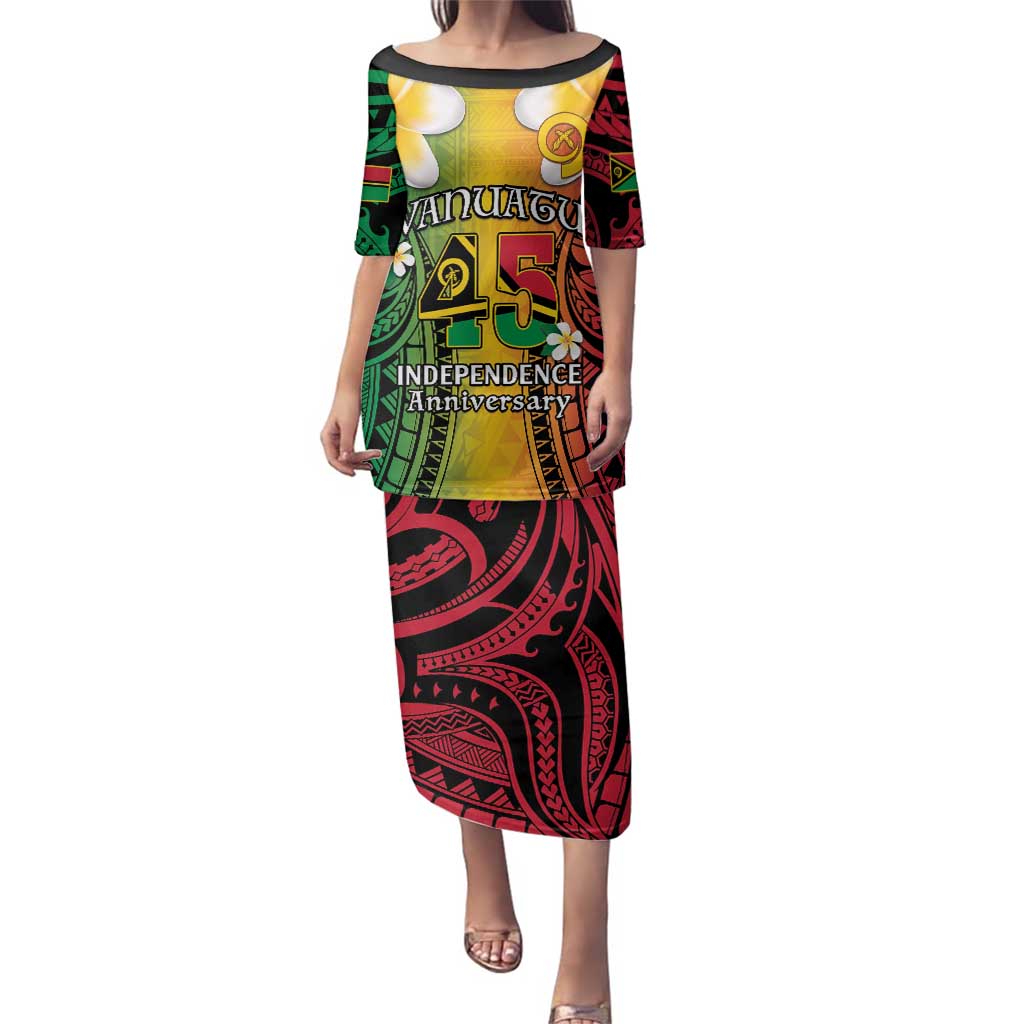 Vanuatu Independence Day Family Matching Puletasi and Hawaiian Shirt Long God Yumi Stanap Happy 45th Anniversary LT14 Mom's Dress Reggae - Polynesian Pride