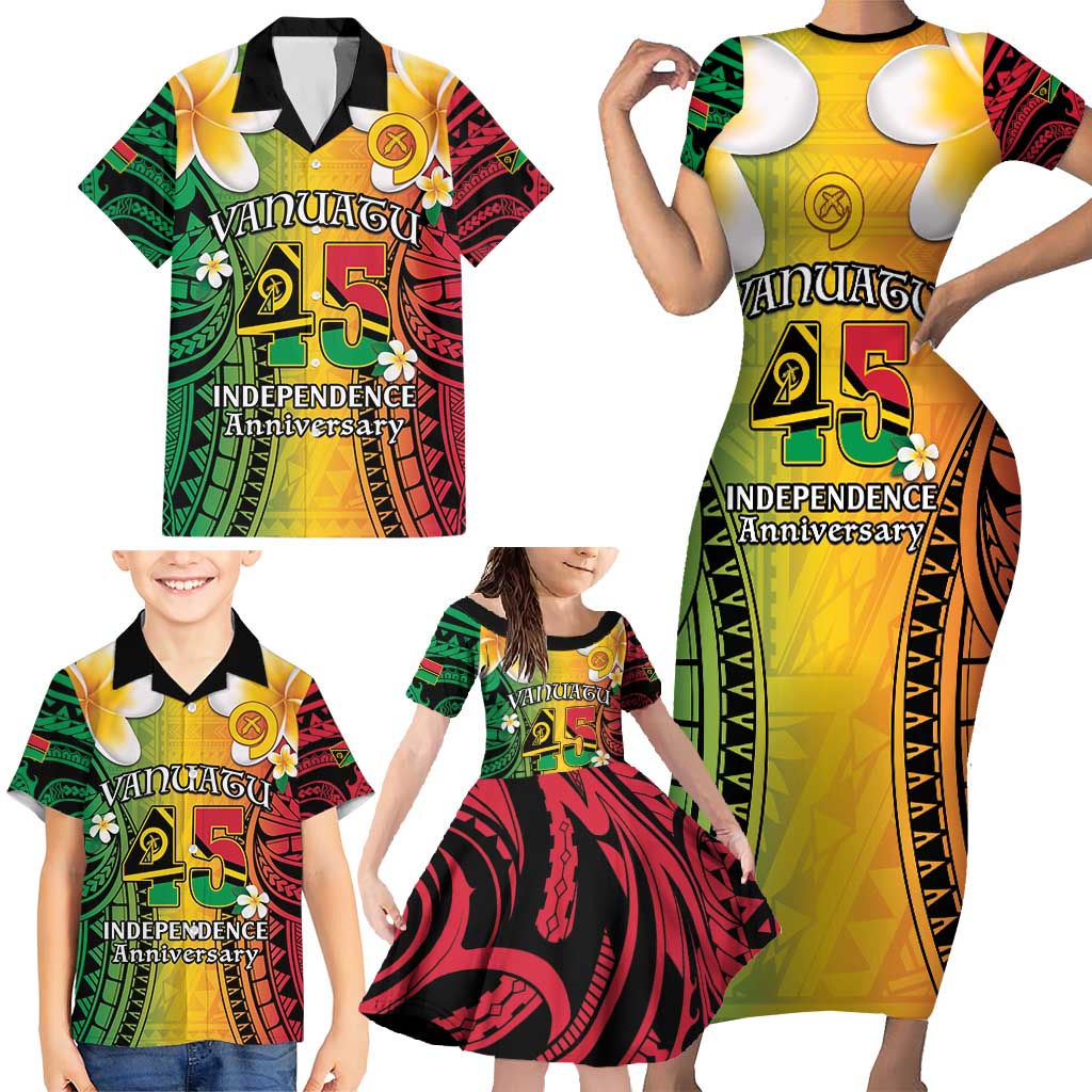 Vanuatu Independence Day Family Matching Short Sleeve Bodycon Dress and Hawaiian Shirt Long God Yumi Stanap Happy 45th Anniversary LT14 - Polynesian Pride