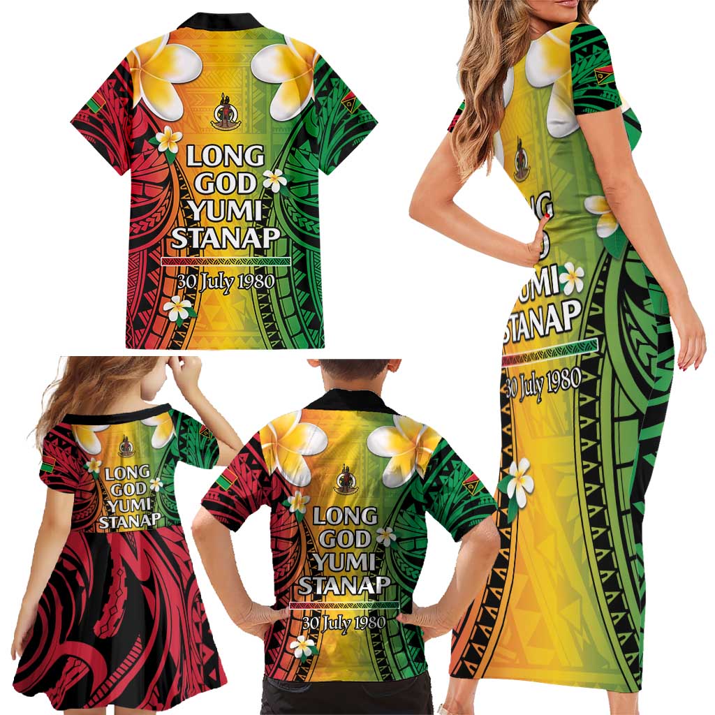 Vanuatu Independence Day Family Matching Short Sleeve Bodycon Dress and Hawaiian Shirt Long God Yumi Stanap Happy 45th Anniversary LT14 - Polynesian Pride