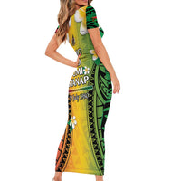 Vanuatu Independence Day Family Matching Short Sleeve Bodycon Dress and Hawaiian Shirt Long God Yumi Stanap Happy 45th Anniversary LT14 - Polynesian Pride