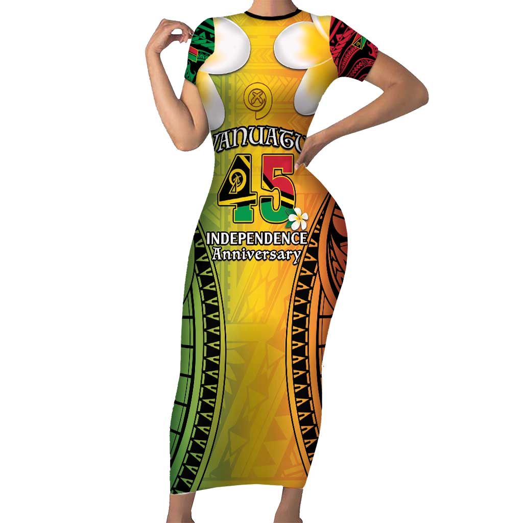 Vanuatu Independence Day Short Sleeve Bodycon Dress Long God Yumi Stanap Happy 45th Anniversary LT14