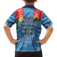 Fiji Day Family Matching Off Shoulder Short Dress and Hawaiian Shirt Happy 54 Years Of Independence Tapa Pattern Blue LT14 - Polynesian Pride