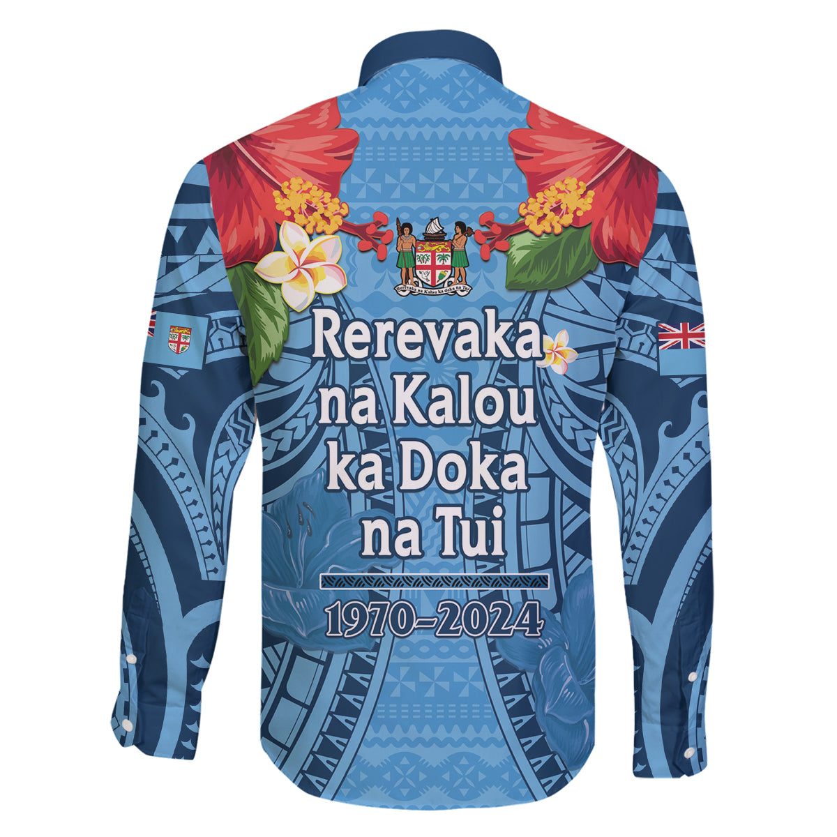 Fiji Day Family Matching Off Shoulder Short Dress and Hawaiian Shirt Happy 54 Years Of Independence Tapa Pattern Blue LT14 - Polynesian Pride