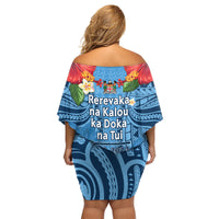 Fiji Day Family Matching Off Shoulder Short Dress and Hawaiian Shirt Happy 54 Years Of Independence Tapa Pattern Blue LT14 - Polynesian Pride