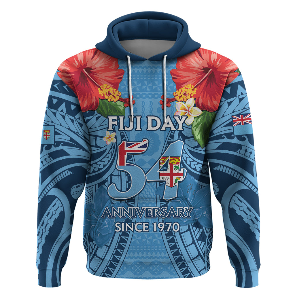 Fiji Day Hoodie Happy 54 Years Of Independence Tapa Pattern Blue