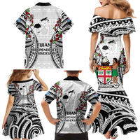 Fiji Day Family Matching Mermaid Dress and Hawaiian Shirt Happy 54 Years Of Independence Tapa Pattern White LT14 - Polynesian Pride