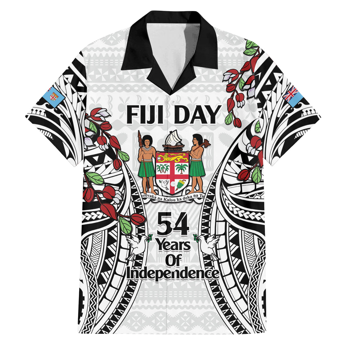 Fiji Day Family Matching Mermaid Dress and Hawaiian Shirt Happy 54 Years Of Independence Tapa Pattern White LT14 Dad's Shirt - Short Sleeve White - Polynesian Pride