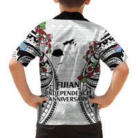 Fiji Day Family Matching Off Shoulder Short Dress and Hawaiian Shirt Happy 54 Years Of Independence Tapa Pattern White LT14 - Polynesian Pride