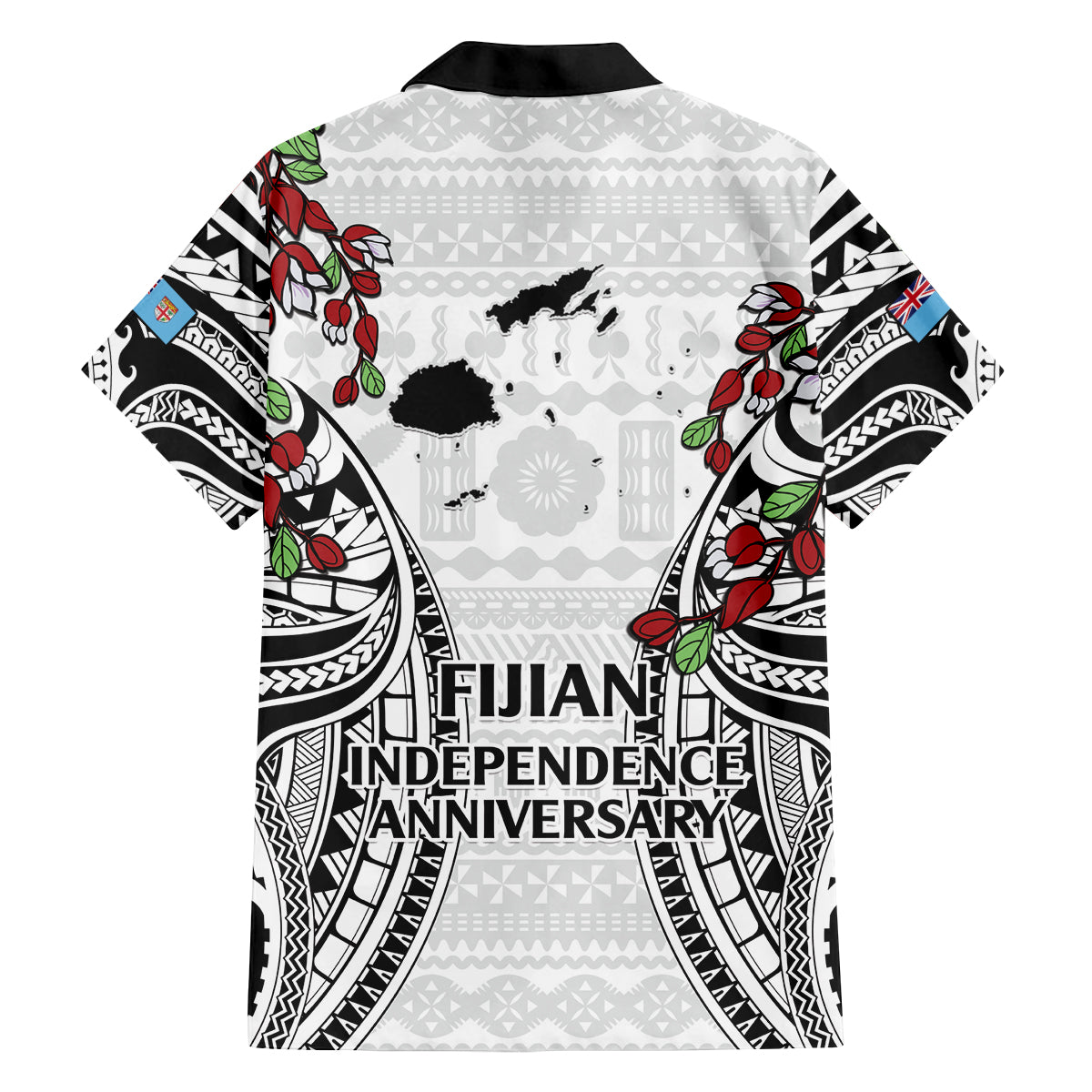 Fiji Day Family Matching Off Shoulder Short Dress and Hawaiian Shirt Happy 54 Years Of Independence Tapa Pattern White LT14 - Polynesian Pride