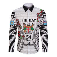 Fiji Day Long Sleeve Button Shirt Happy 54 Years Of Independence Tapa Pattern White