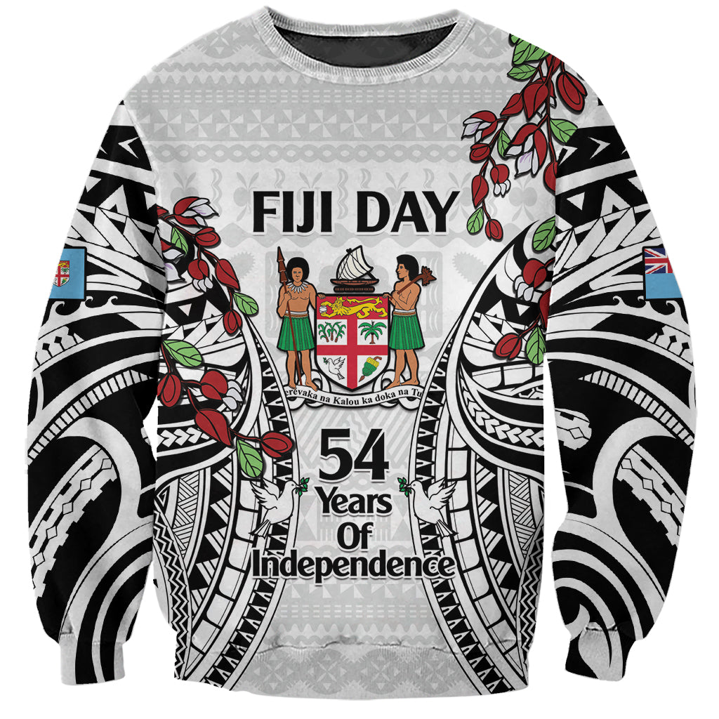 Fiji Day Sweatshirt Happy 54 Years Of Independence Tapa Pattern White