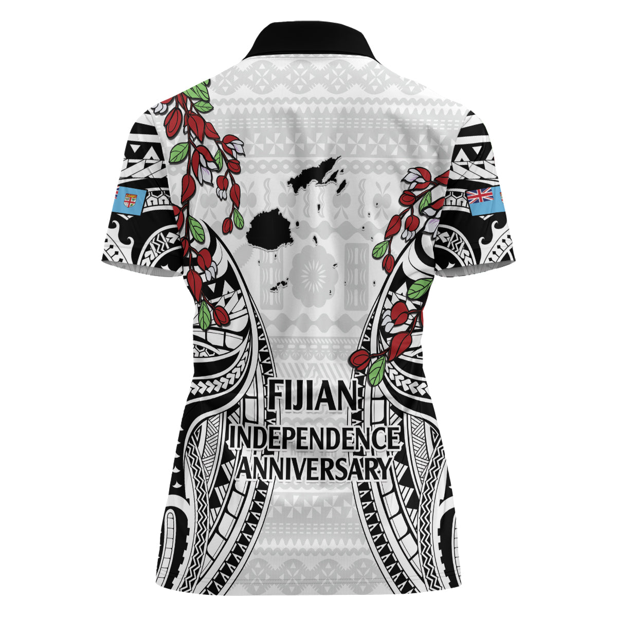 Fiji Day Women Polo Shirt Happy 54 Years Of Independence Tapa Pattern White