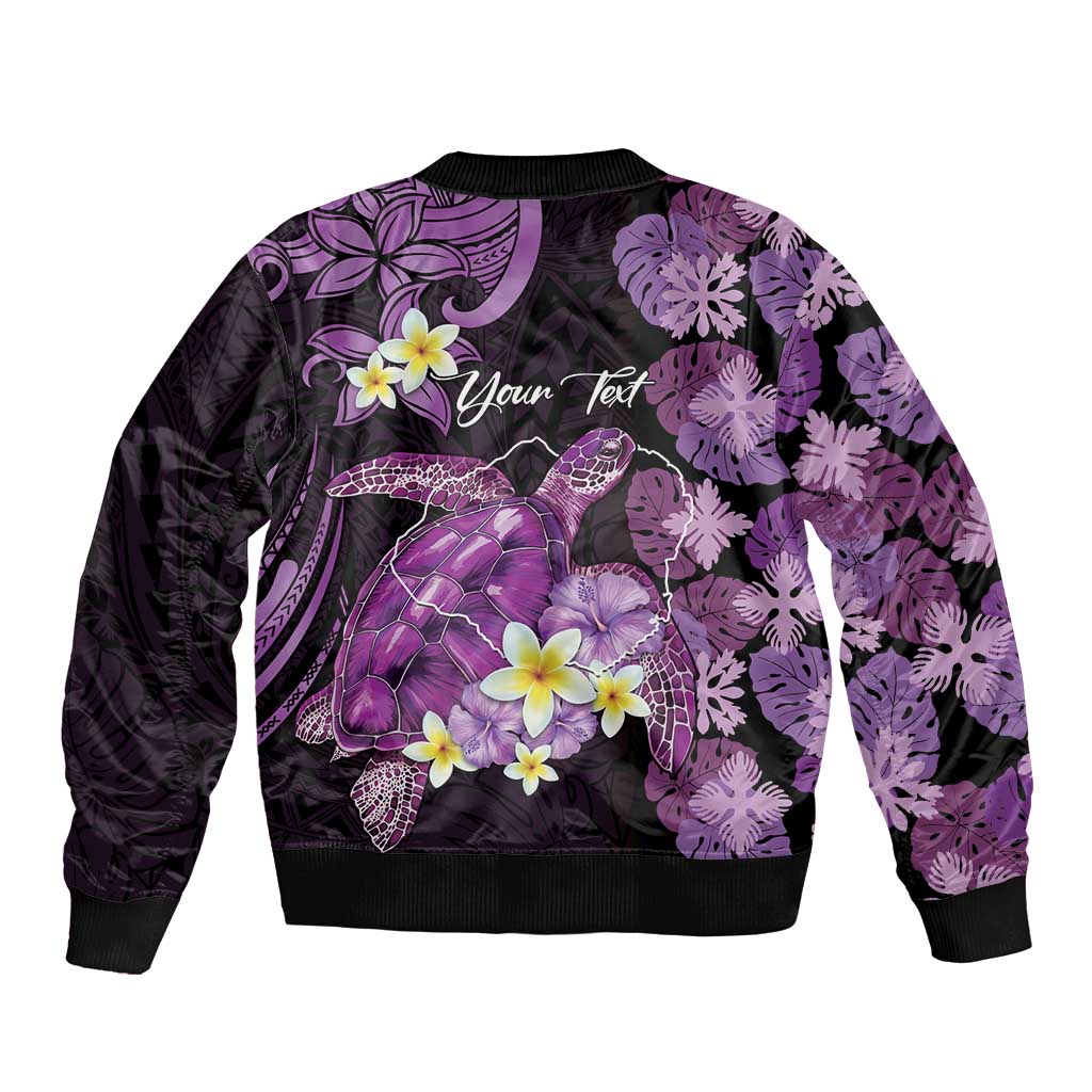 Personalised Aloha Hawaii Kauai Island Bomber Jacket Garden Isle Map Sea Turtle Plumeria