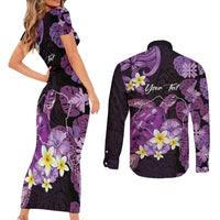 Personalised Aloha Hawaii Kauai Island Couples Matching Short Sleeve Bodycon Dress and Long Sleeve Button Shirt Garden Isle Map Sea Turtle Plumeria