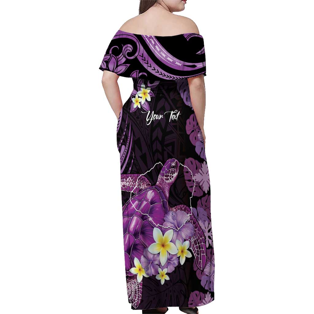 Personalised Aloha Hawaii Kauai Island Family Matching Off Shoulder Maxi Dress and Hawaiian Shirt Garden Isle Map Sea Turtle Plumeria