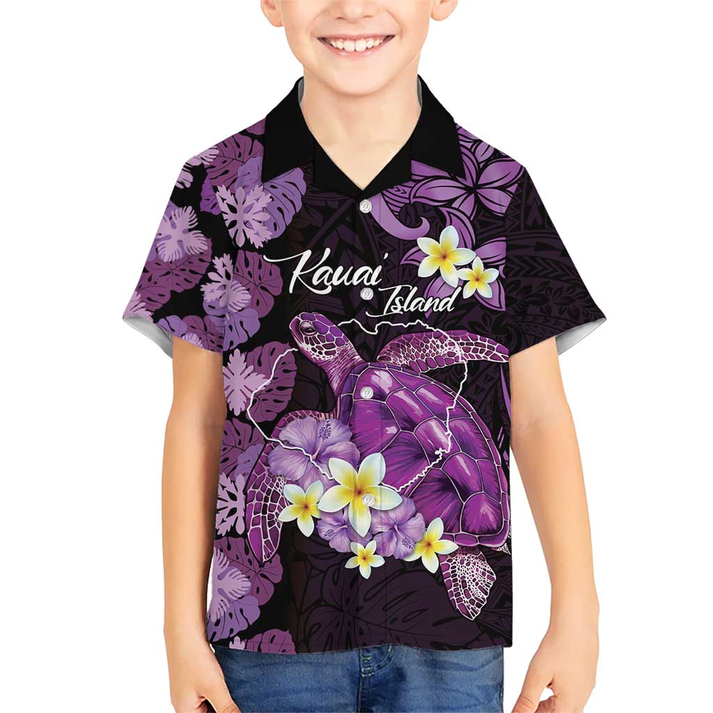 Personalised Aloha Hawaii Kauai Island Kid Hawaiian Shirt Garden Isle Map Sea Turtle Plumeria