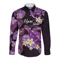 Personalised Aloha Hawaii Kauai Island Long Sleeve Button Shirt Garden Isle Map Sea Turtle Plumeria