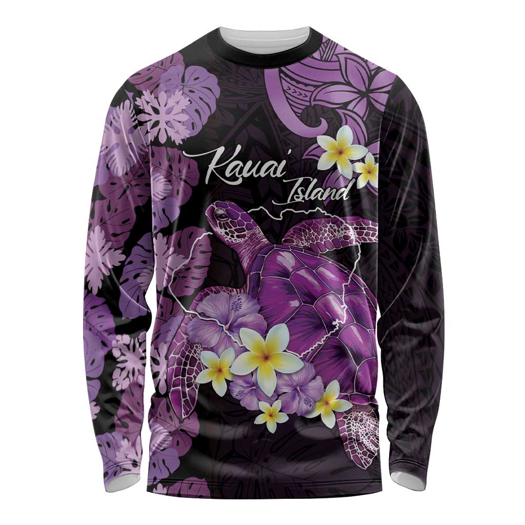 Personalised Aloha Hawaii Kauai Island Long Sleeve Shirt Garden Isle Map Sea Turtle Plumeria