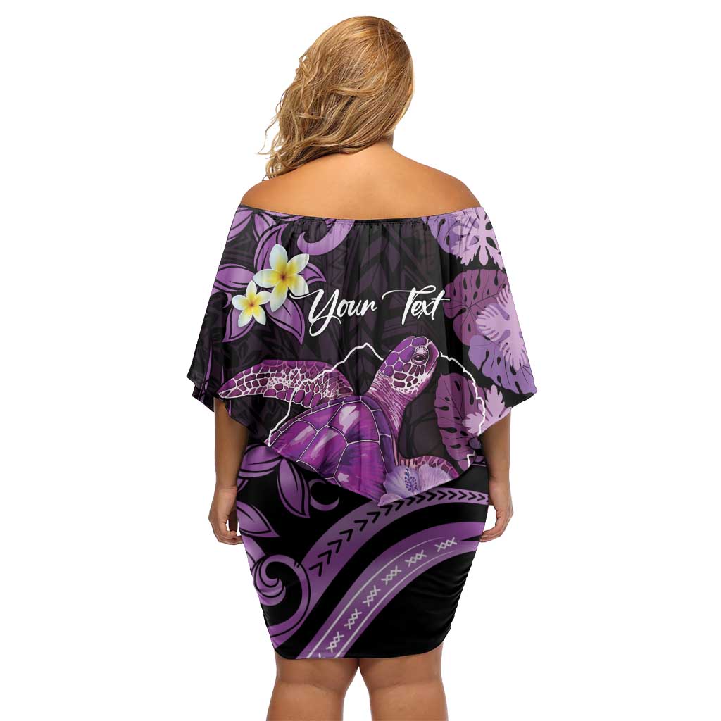 Personalised Aloha Hawaii Kauai Island Off Shoulder Short Dress Garden Isle Map Sea Turtle Plumeria