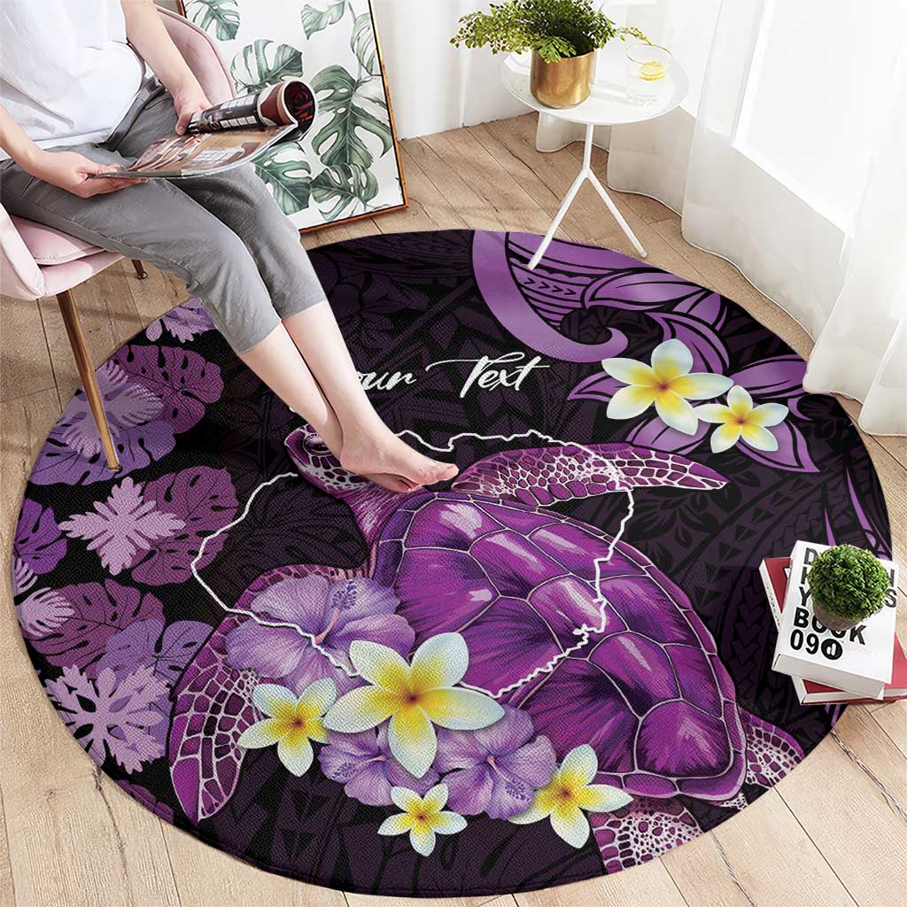 Personalised Aloha Hawaii Kauai Island Round Carpet Garden Isle Map Sea Turtle Plumeria