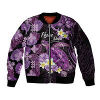 Personalised Aloha Hawaii Kauai Island Sleeve Zip Bomber Jacket Garden Isle Map Sea Turtle Plumeria