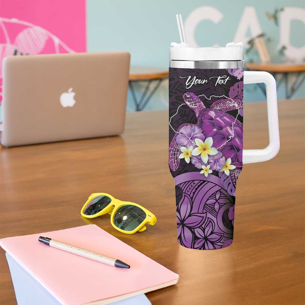Personalised Aloha Hawaii Kauai Island Tumbler With Handle Garden Isle Map Sea Turtle Plumeria