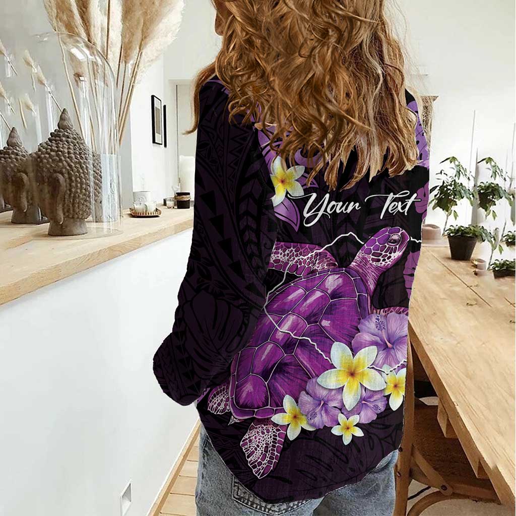 Personalised Aloha Hawaii Kauai Island Women Casual Shirt Garden Isle Map Sea Turtle Plumeria