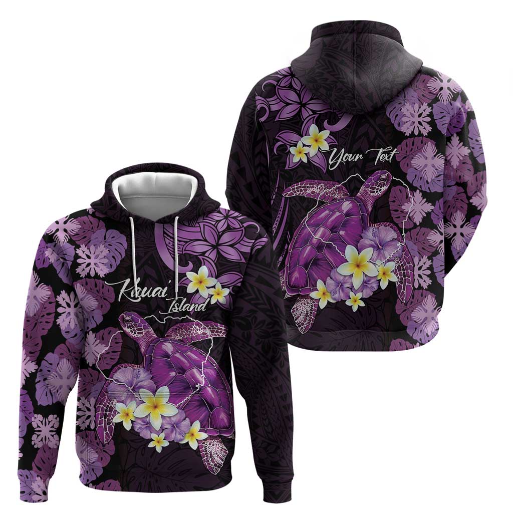 Personalised Aloha Hawaii Kauai Island Zip Hoodie Garden Isle Map Sea Turtle Plumeria
