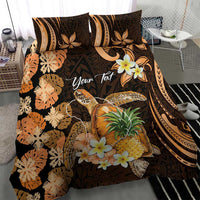 Personalised Aloha Hawaii Lanai Island Bedding Set Pineapple Isle Map Sea Turtle Plumeria