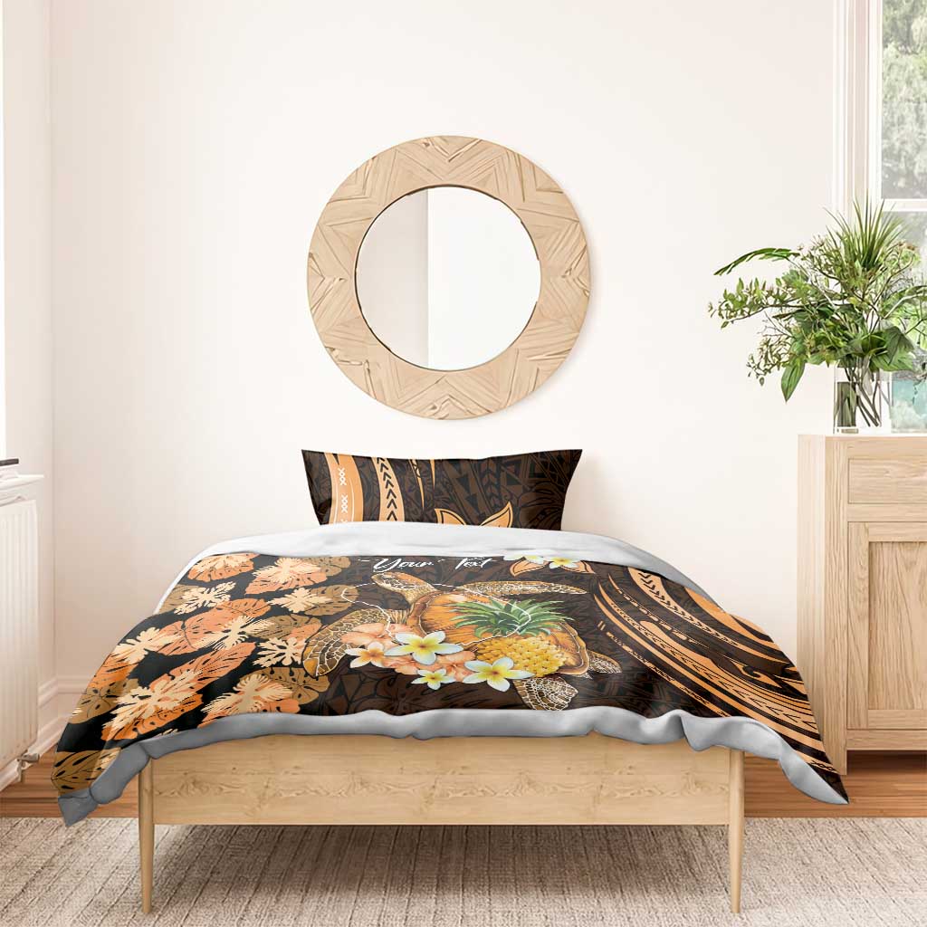Personalised Aloha Hawaii Lanai Island Bedding Set Pineapple Isle Map Sea Turtle Plumeria