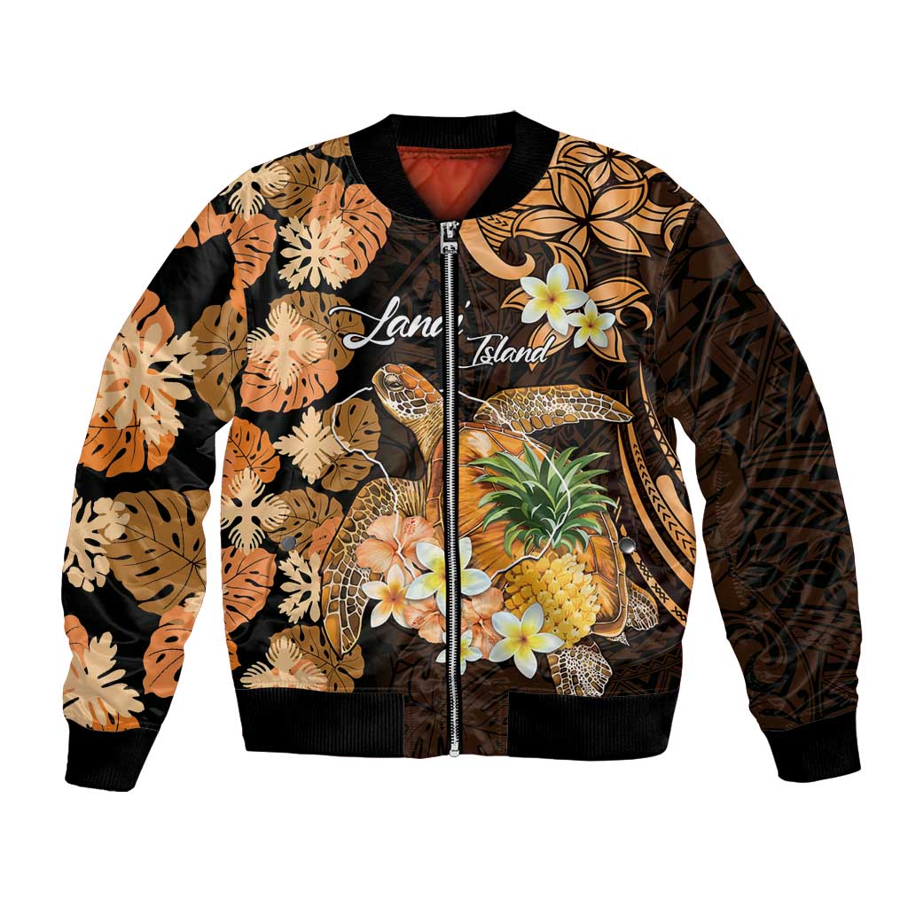 Personalised Aloha Hawaii Lanai Island Bomber Jacket Pineapple Isle Map Sea Turtle Plumeria