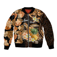 Personalised Aloha Hawaii Lanai Island Bomber Jacket Pineapple Isle Map Sea Turtle Plumeria