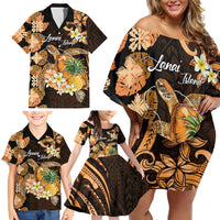 Personalised Aloha Hawaii Lanai Island Family Matching Off Shoulder Short Dress and Hawaiian Shirt Pineapple Isle Map Sea Turtle Plumeria LT14 - Polynesian Pride