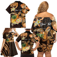 Personalised Aloha Hawaii Lanai Island Family Matching Off Shoulder Short Dress and Hawaiian Shirt Pineapple Isle Map Sea Turtle Plumeria LT14 - Polynesian Pride