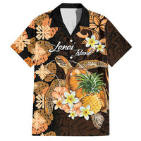 Personalised Aloha Hawaii Lanai Island Family Matching Off Shoulder Short Dress and Hawaiian Shirt Pineapple Isle Map Sea Turtle Plumeria LT14 Dad's Shirt - Short Sleeve Orange - Polynesian Pride