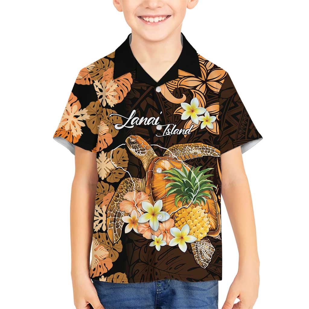 Personalised Aloha Hawaii Lanai Island Family Matching Off Shoulder Short Dress and Hawaiian Shirt Pineapple Isle Map Sea Turtle Plumeria LT14 Son's Shirt Orange - Polynesian Pride