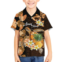 Personalised Aloha Hawaii Lanai Island Family Matching Off Shoulder Short Dress and Hawaiian Shirt Pineapple Isle Map Sea Turtle Plumeria LT14 Son's Shirt Orange - Polynesian Pride