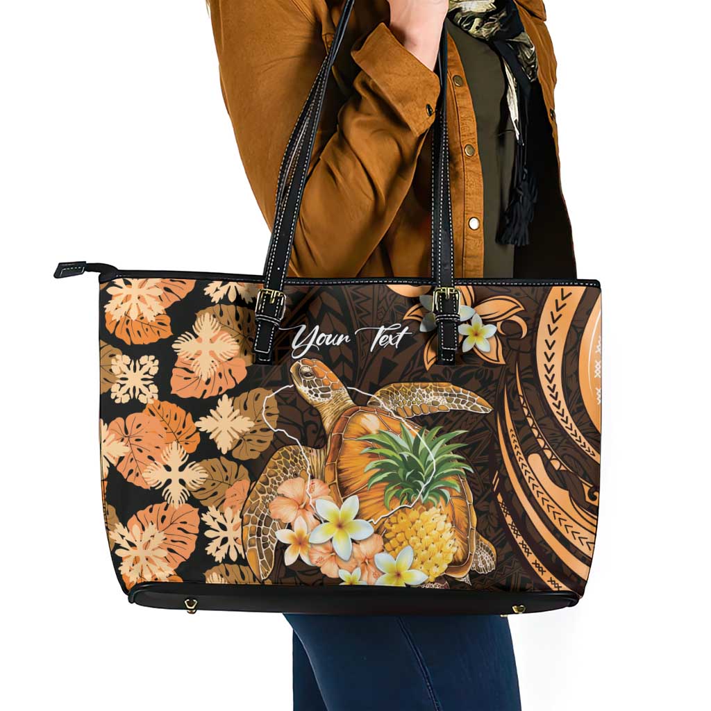 Personalised Aloha Hawaii Lanai Island Leather Tote Bag Pineapple Isle Map Sea Turtle Plumeria