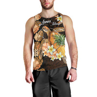 Personalised Aloha Hawaii Lanai Island Men Tank Top Pineapple Isle Map Sea Turtle Plumeria
