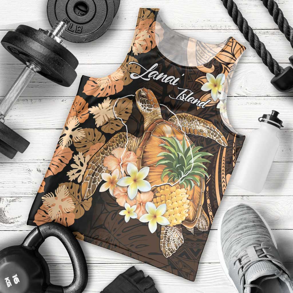 Personalised Aloha Hawaii Lanai Island Men Tank Top Pineapple Isle Map Sea Turtle Plumeria
