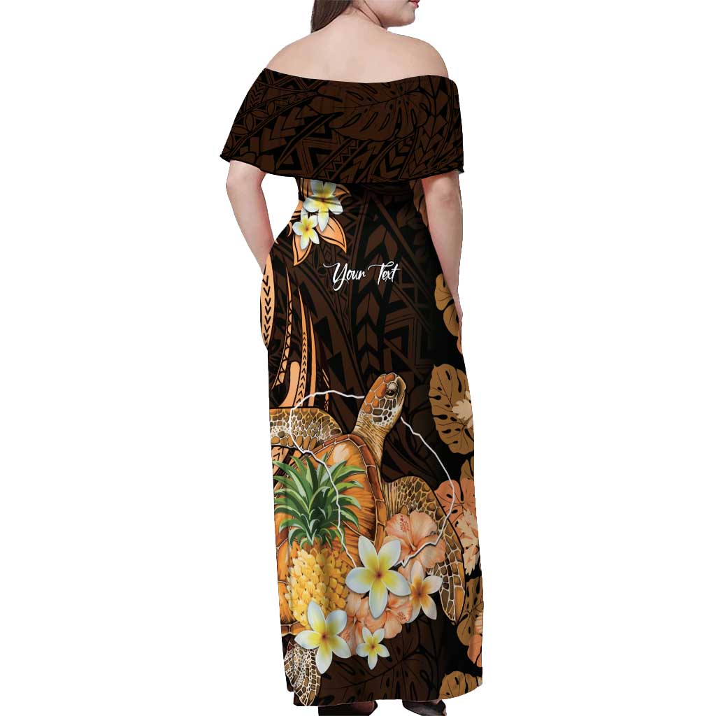 Personalised Aloha Hawaii Lanai Island Off Shoulder Maxi Dress Pineapple Isle Map Sea Turtle Plumeria