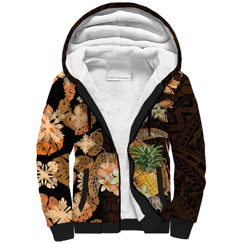 Personalised Aloha Hawaii Lanai Island Sherpa Hoodie Pineapple Isle Map Sea Turtle Plumeria