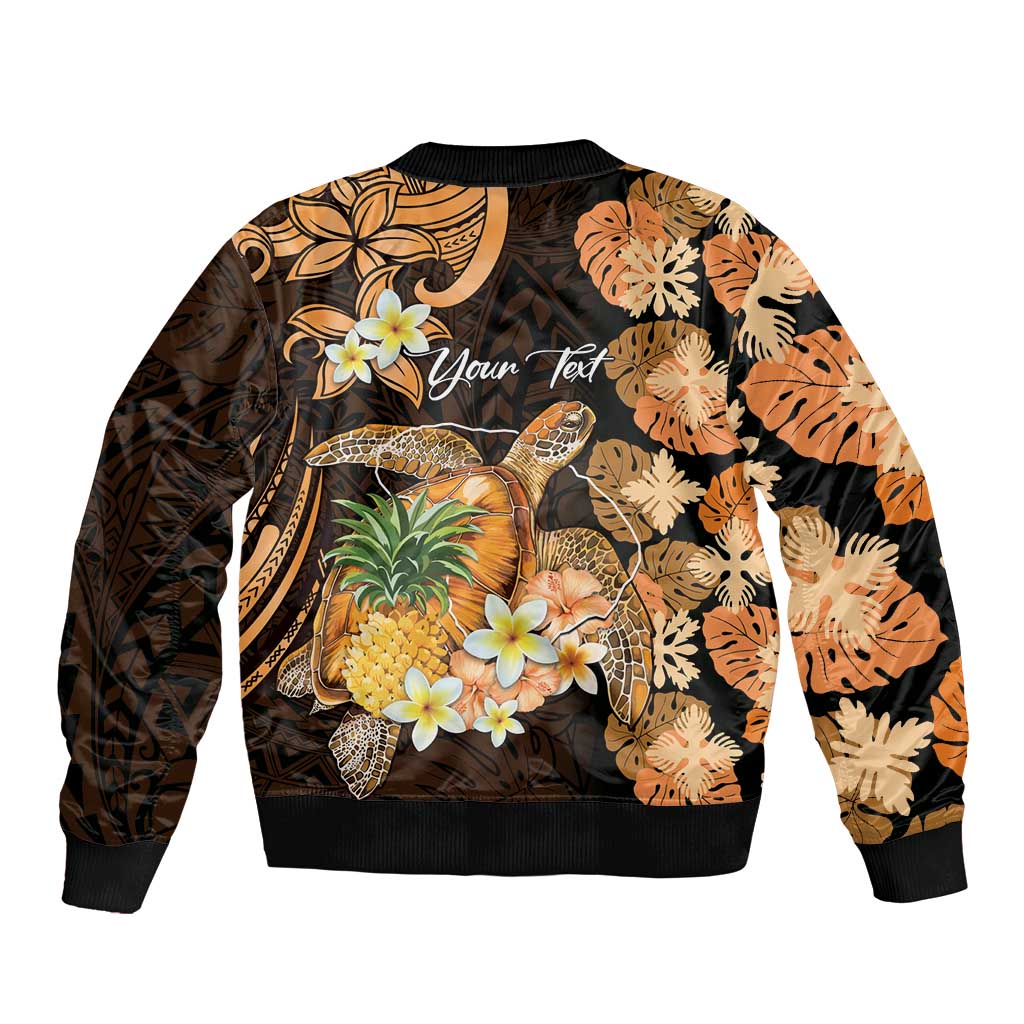 Personalised Aloha Hawaii Lanai Island Sleeve Zip Bomber Jacket Pineapple Isle Map Sea Turtle Plumeria