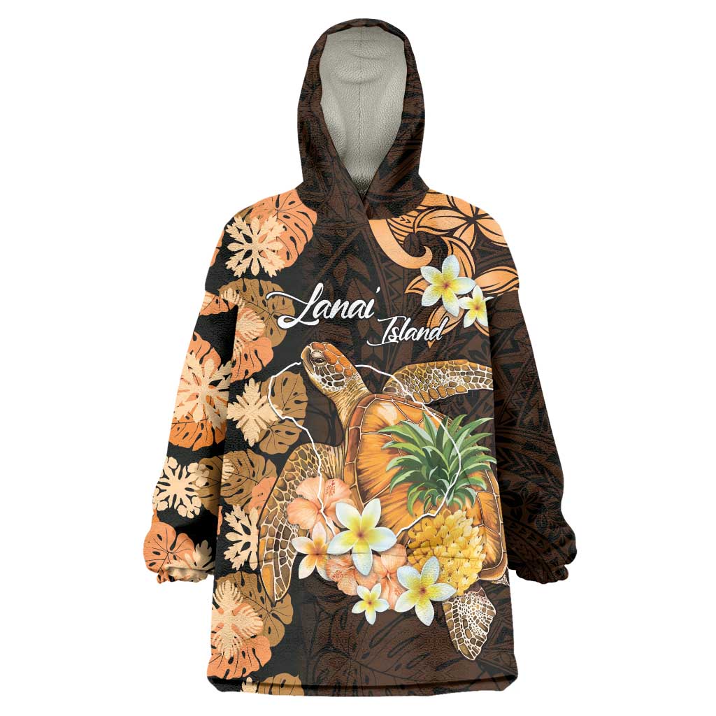 Personalised Aloha Hawaii Lanai Island Wearable Blanket Hoodie Pineapple Isle Map Sea Turtle Plumeria