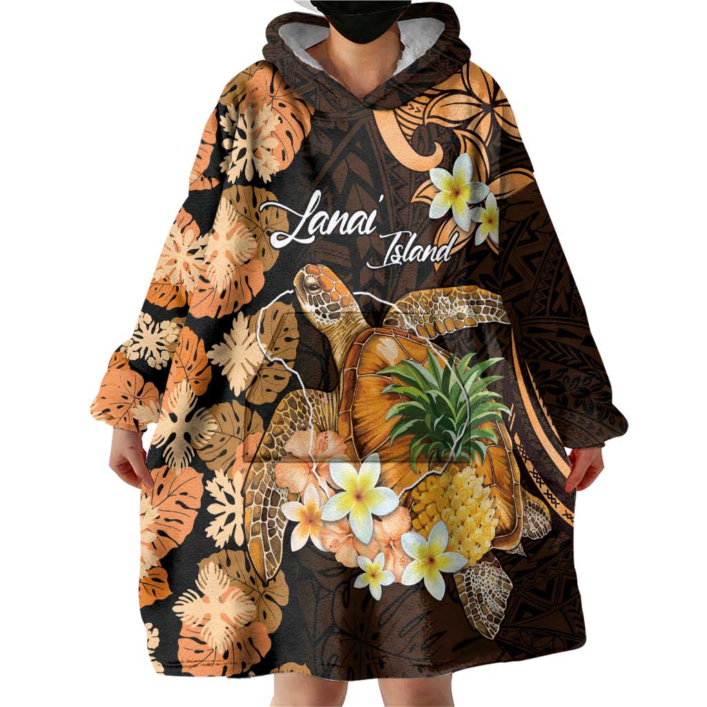 Personalised Aloha Hawaii Lanai Island Wearable Blanket Hoodie Pineapple Isle Map Sea Turtle Plumeria