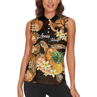 Personalised Aloha Hawaii Lanai Island Women Sleeveless Polo Shirt Pineapple Isle Map Sea Turtle Plumeria