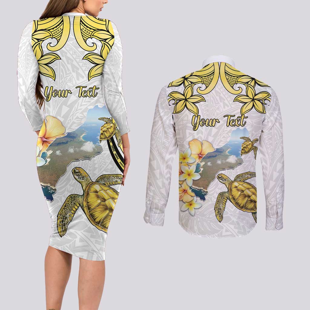 Personalised Aloha Hawaii Niihau Island Couples Matching Long Sleeve Bodycon Dress and Long Sleeve Button Shirt Forbidden Isle Map Shell Lei