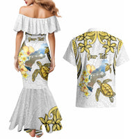 Personalised Aloha Hawaii Niihau Island Couples Matching Mermaid Dress and Hawaiian Shirt Forbidden Isle Map Shell Lei