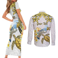 Personalised Aloha Hawaii Niihau Island Couples Matching Short Sleeve Bodycon Dress and Long Sleeve Button Shirt Forbidden Isle Map Shell Lei