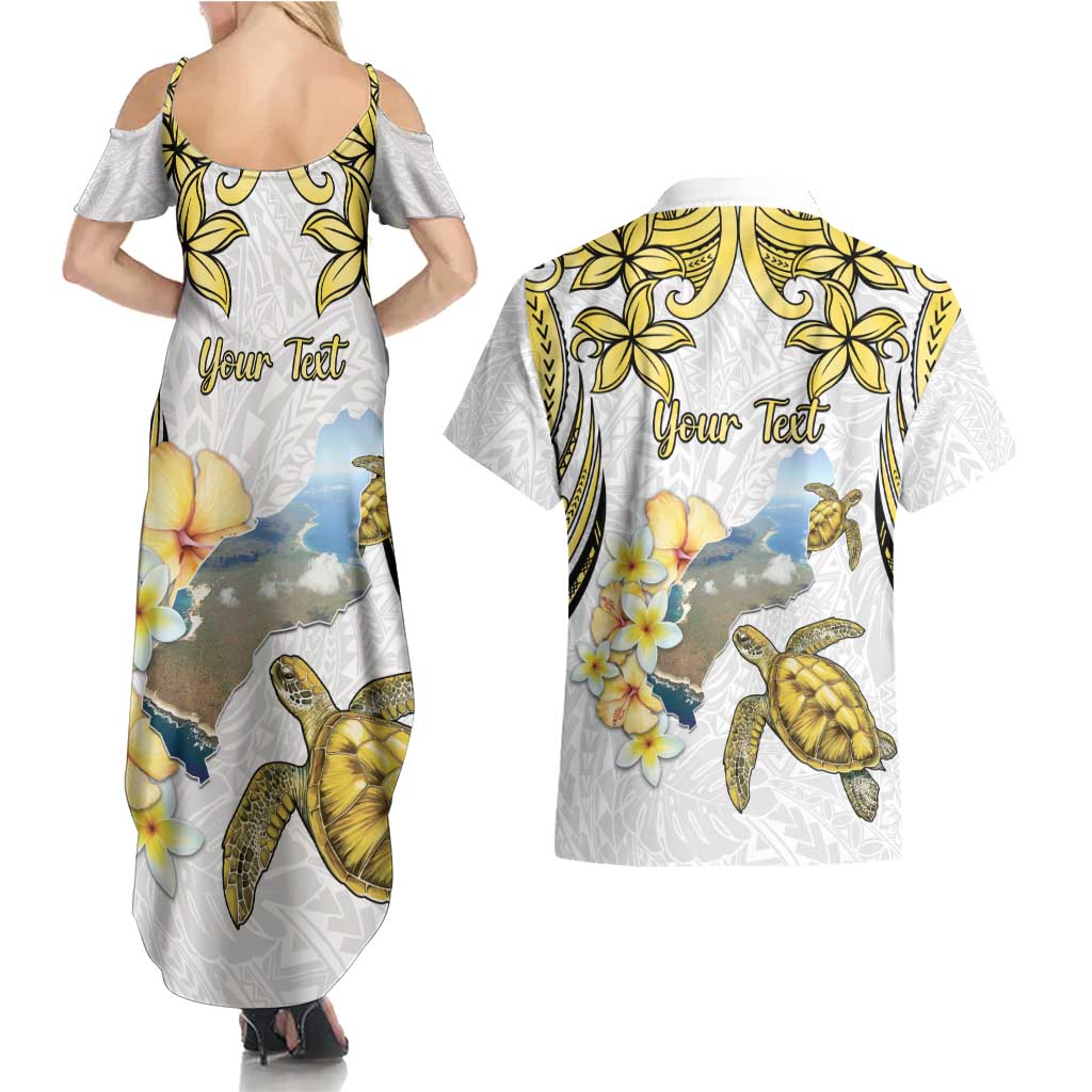 Personalised Aloha Hawaii Niihau Island Couples Matching Summer Maxi Dress and Hawaiian Shirt Forbidden Isle Map Shell Lei